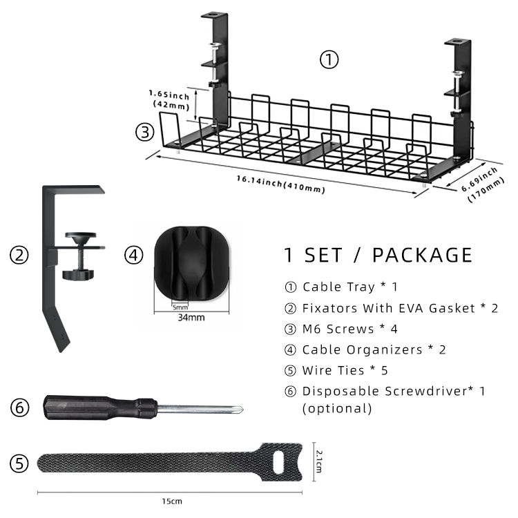 New Arrival No Drill Steel Desk Cable Organizers